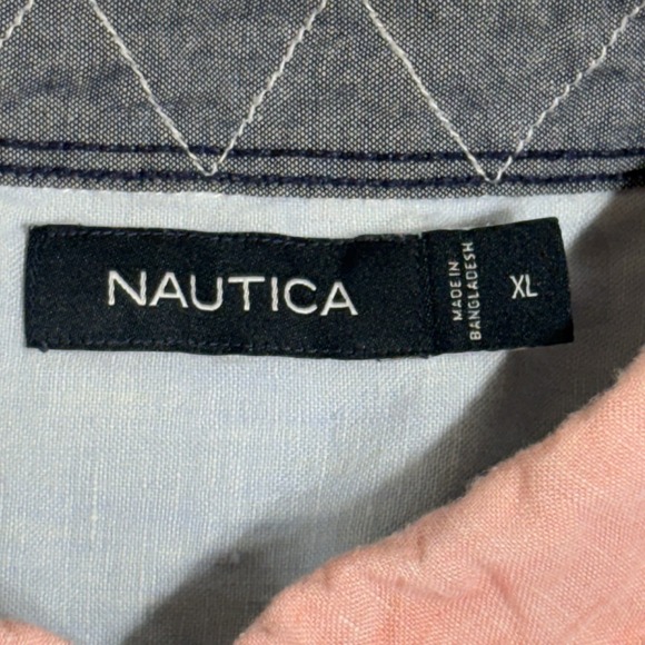 Nautica 100% Linen Mens Size‎ XL Color Block Button Down Short Sleeve Multicolor - Picture 3 of 7